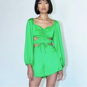 Princess Polly Bright Green Long Sleeve Romper with Cut Outs Nwt Size 2